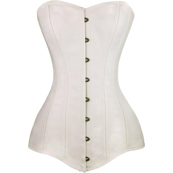 🆕Women's White 26 Steel Boned Cotton Long Torso Hourglass Body Shaper Corset